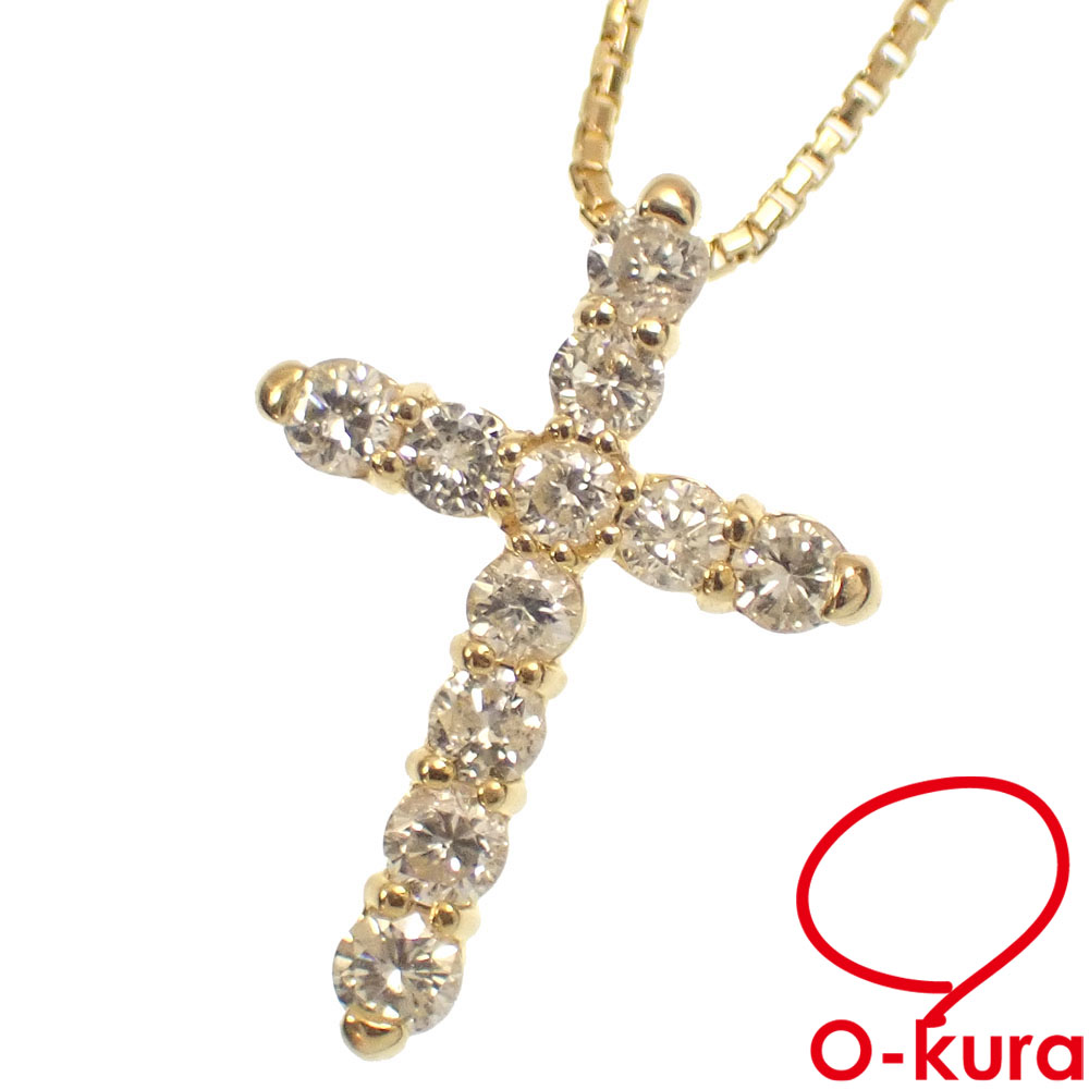 【中古】 ダイヤモンド クロスモチーフ ネックレス レディース K18YG 0.50ct 3.4g 18金 750 イエローゴールド 十字架
