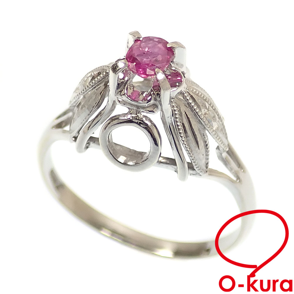 【中古】 ルビー リング レディース K14WG 13.5号 2.0g 14金 ホワイトゴールド 指輪