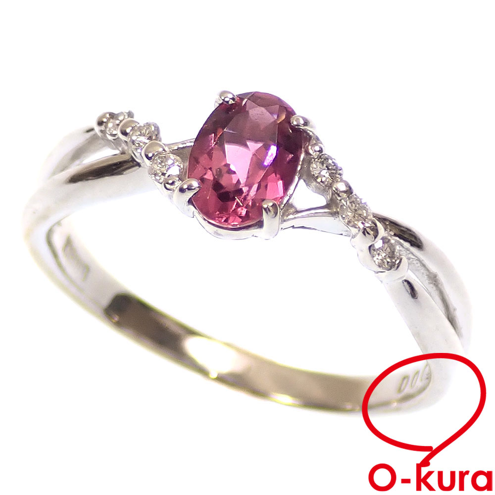【中古】 ピンクトルマリン ダイヤモンド リング レディース K18WG 11号 D0.06ct 2.7g 18金 750 ホワイトゴールド 指輪