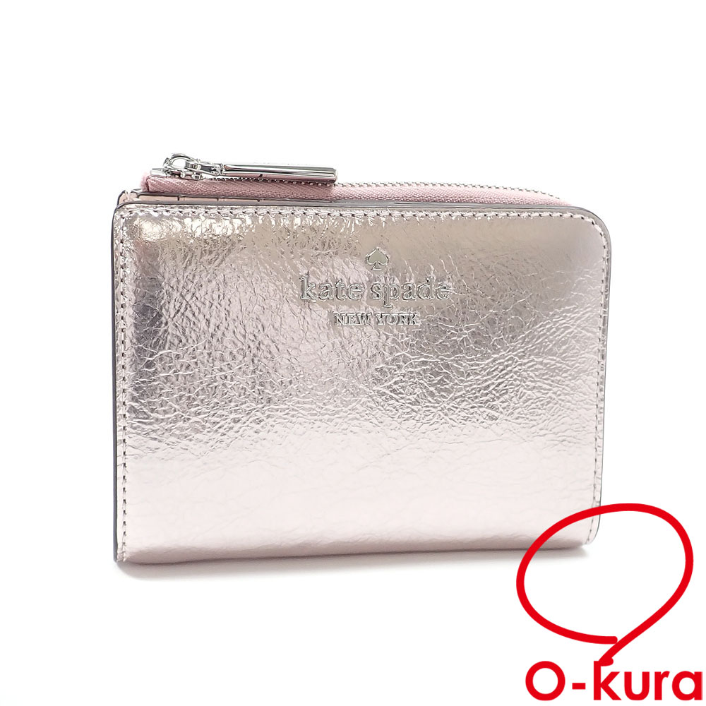 【中古】 ケイトスペード 二つ折り 財布 マディソン メタリック スモール L レディース ピンク 牛革クリンクルレザー KN220 SRH