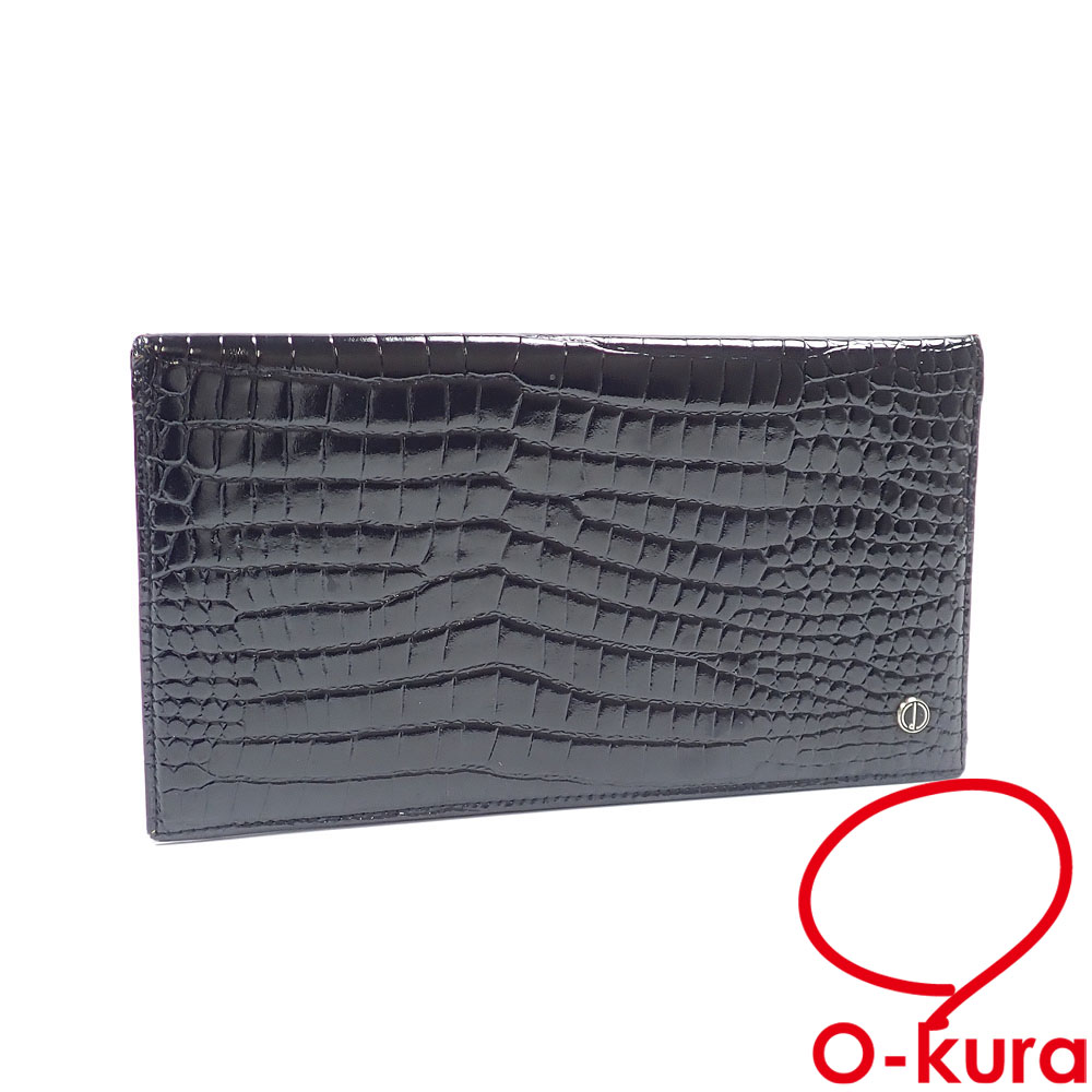 【中古】 ダンヒル 二つ折り 札入れ メンズ ブラック 黒 レザー 型押し 長財布