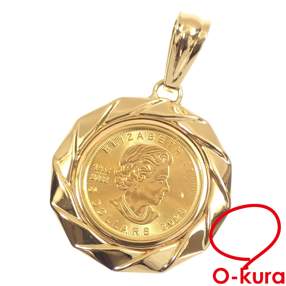 【中古】 ゴールドコイン ペンダントトップ レディース K18YG枠 K24YG 5.4g 24金 18金 750 イエローゴールド メイプルリーフ 1/10 oz ペンダントヘッド