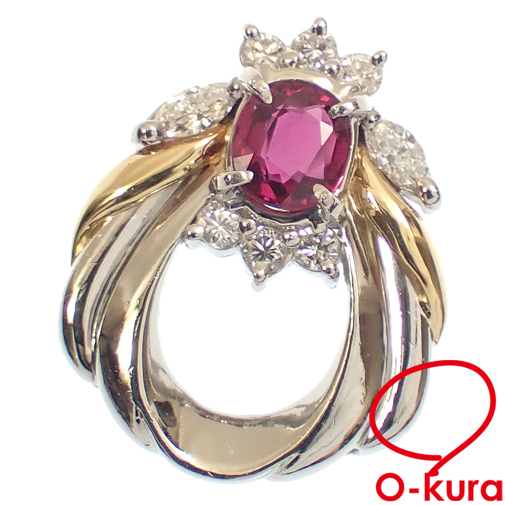 【中古】 ルビー ダイヤモンド ペンダントトップ レディース Pt900 K18YG D0.17ct/0.45ct 4.1g プラチナ 18金 750 イエローゴールド ペンダントヘッド