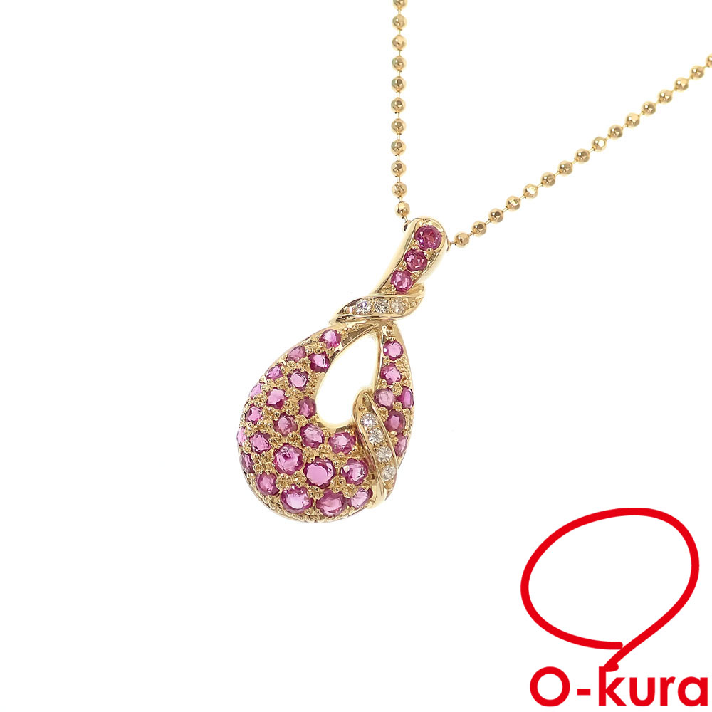 【中古】 ルビー ダイヤモンド ネックレス レディース K18YG 1.77ct 0.07ct 8.4g 18金 イエローゴールド 750