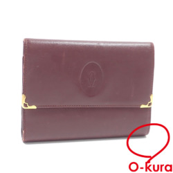 【中古】 カルティエ 三つ折り 財布 マストライン レディース ボルドー レザー