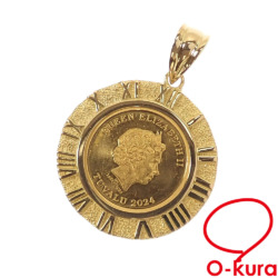 【中古】 ゴールドコイン ペンダントトップ レディース K18YG枠 K24YG 3.8g 18金 24金 イエローゴールド 750 ツバルホース 1/25oz エリザベス2世 2024年 ペンダントヘッド