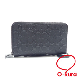 【中古】 コーチ ダブル ジップ 長財布 トラベル オーガナイザー レディース ブラック 黒 レザー F67637 ラウンドファスナー アウトレット品