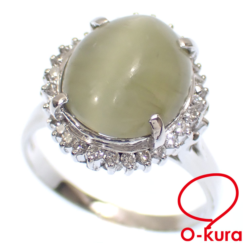 【中古】 キャッツアイ ダイヤモンド リング レディース Pt900 17号 D0.38ct/5.08ct 7.4g プラチナ 指輪