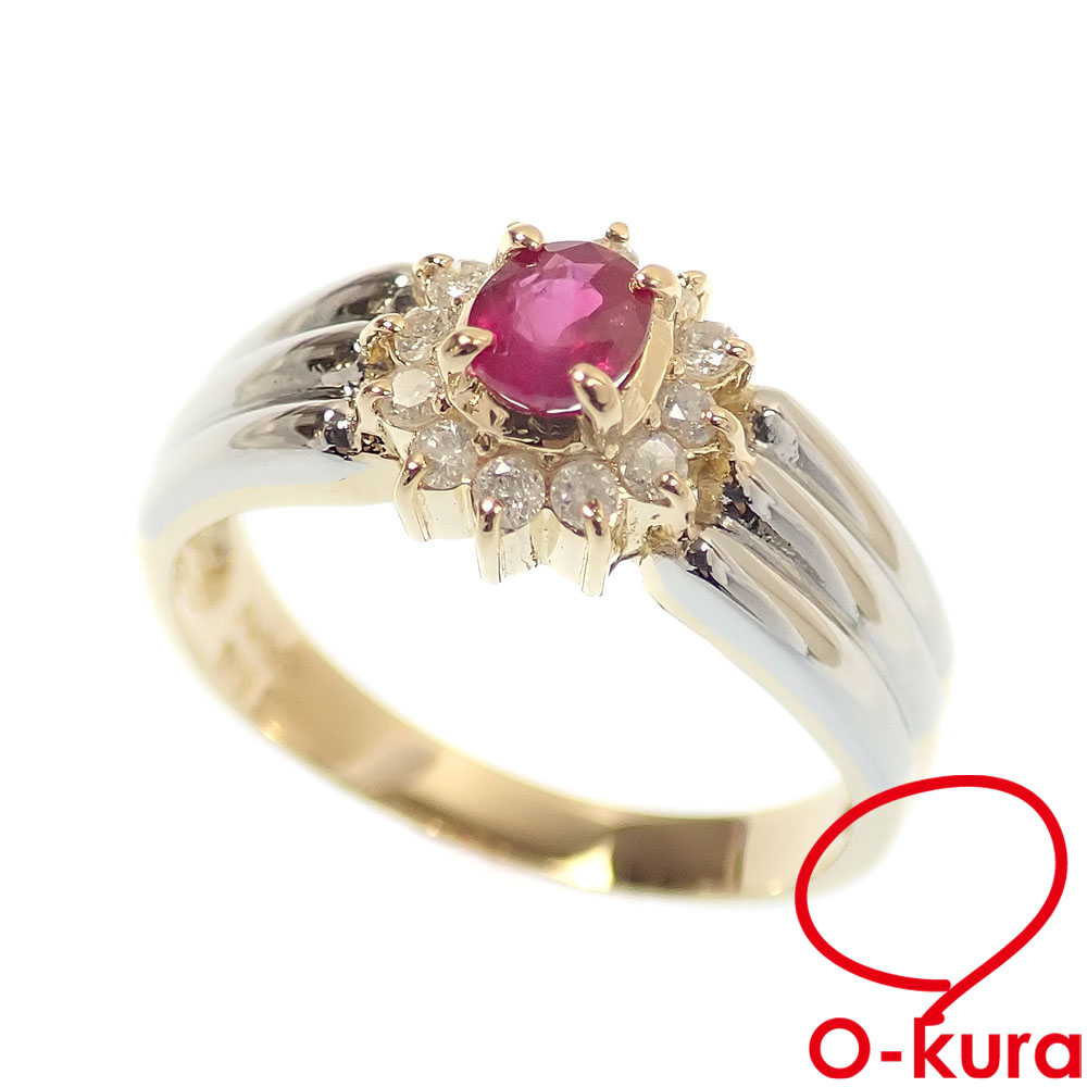 【中古】 ルビー ダイヤモンド リング レディース K18YG Pt900 12号 3.2g 18金 イエローゴールド 750 プラチナ 指輪