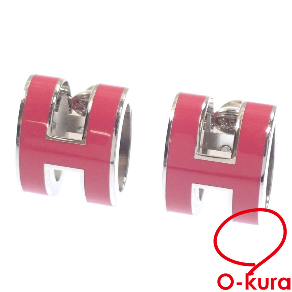 【中古】 エルメス ポップ H アッシュ ピアス レディース メタル ローズメキシコ シルバー レッド系