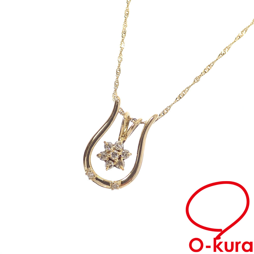 【中古】 ダイヤモンド ネックレス レディース K18YG 0.18ct/0.02ct 2.1g 18金 イエローゴールド 750