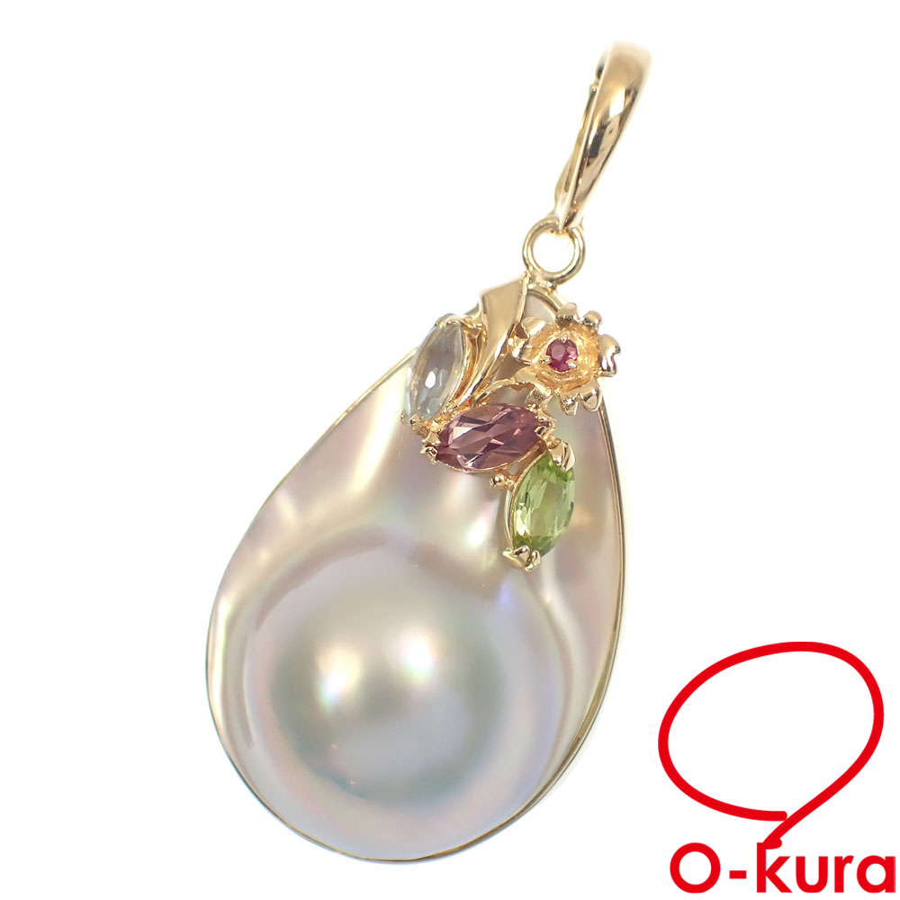 【中古】 パール 色石 ペンダントトップ レディース K18YG 8.2g 18金 750 イエローゴールド 真珠 ペンダントヘッド