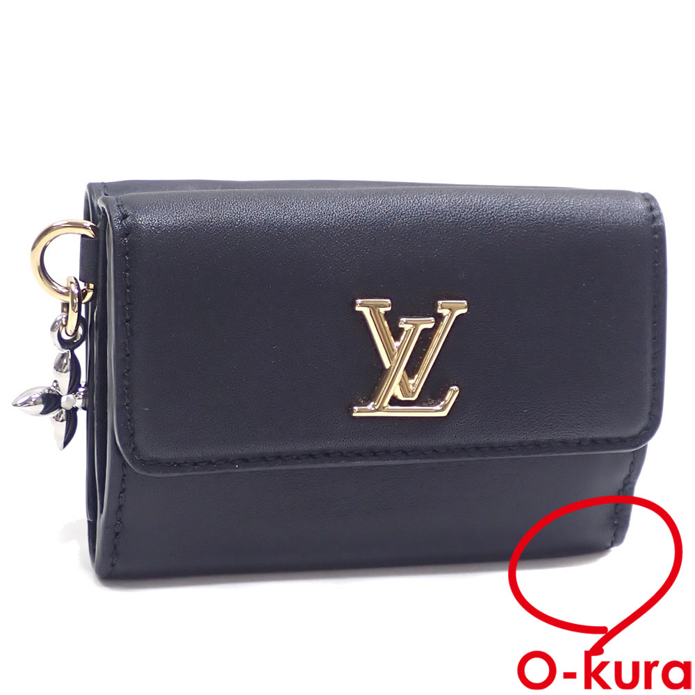 【中古】 ルイ・ヴィトン 三つ折り 財布 ミニ トリフォールド ウォレット・LV ブルーム レディース M15081 ノワール 黒 カーフレザー コンパクト