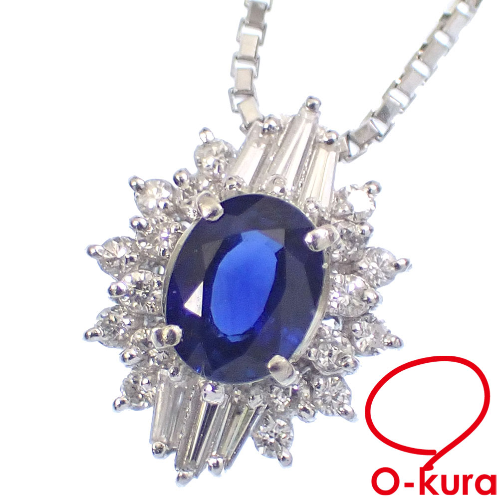 【中古】 サファイア ダイヤモンド ネックレス レディース Pt850 Pt900 S0.66ct/D0.28ct 6.0g プラチナ