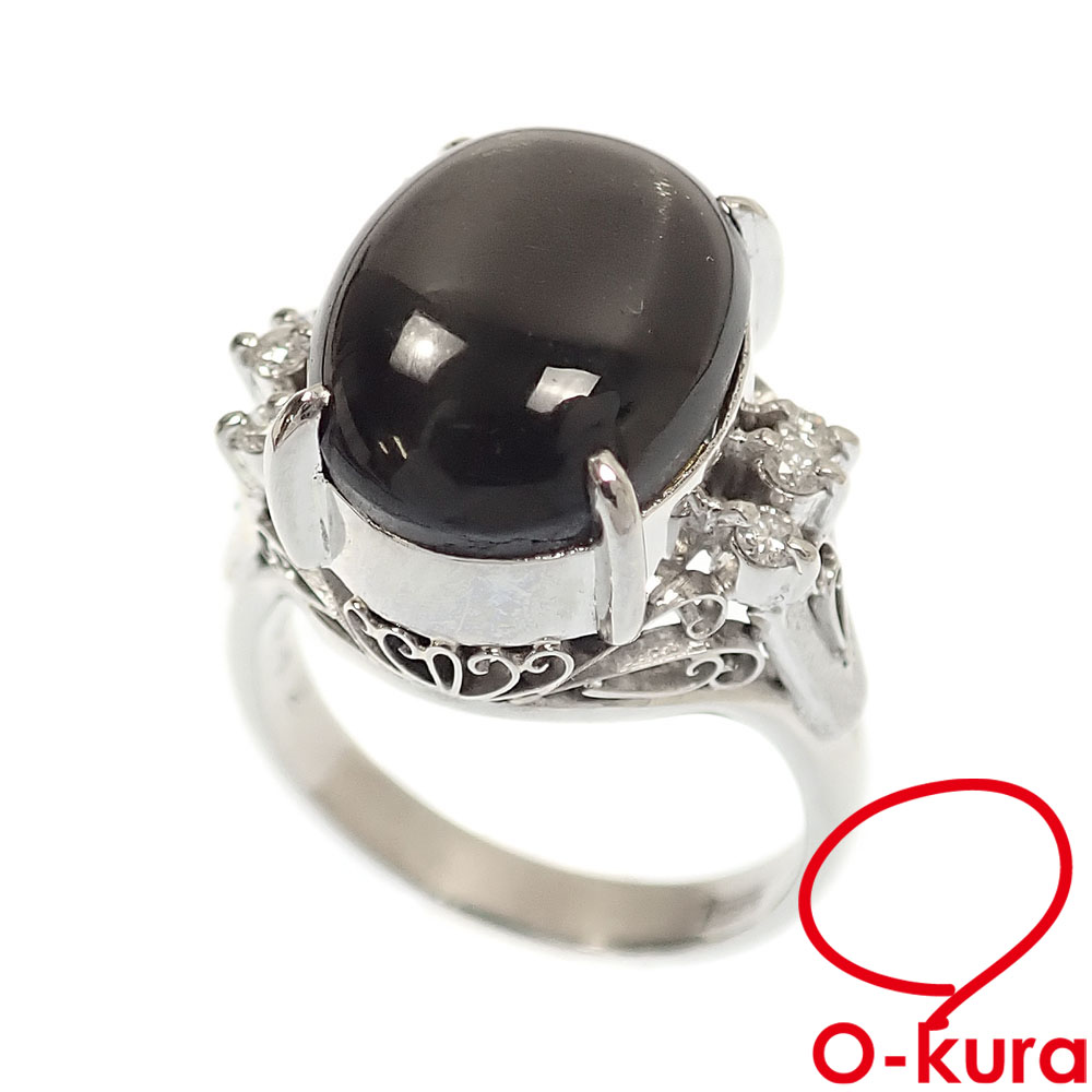【中古】 ブラックキャッツアイ ダイヤモンド リング レディース Pt900 10.5号 0.12ct 9.3g プラチナ 指輪