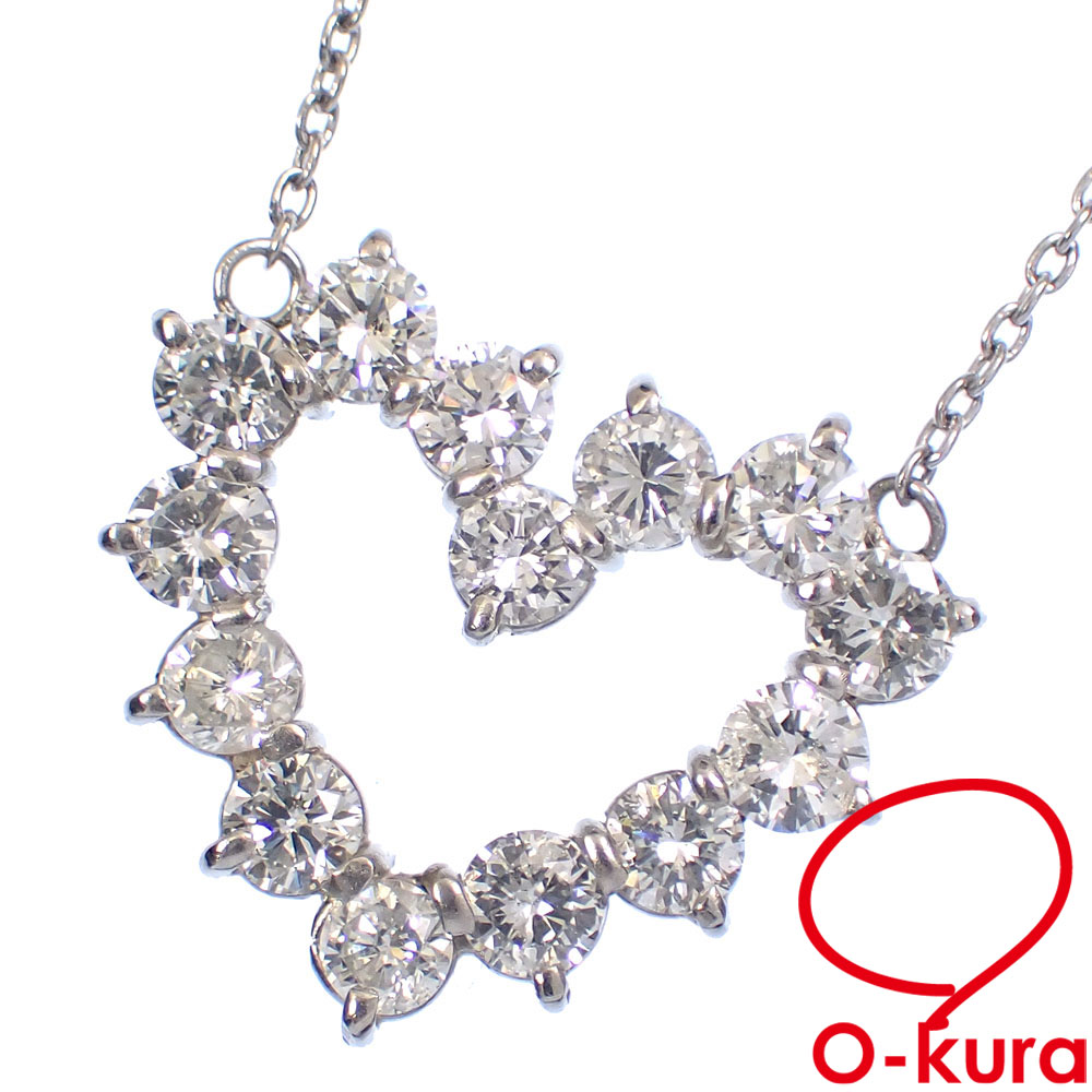 【中古】 ダイヤモンド ハートモチーフ ネックレス レディース Pt850 8.6g プラチナ