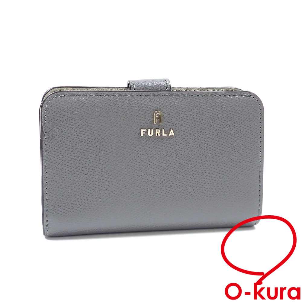 【中古】 フルラ 二つ折り 財布 コンパクト財布 レディース グレー系 レザー WP00315 ARE000
