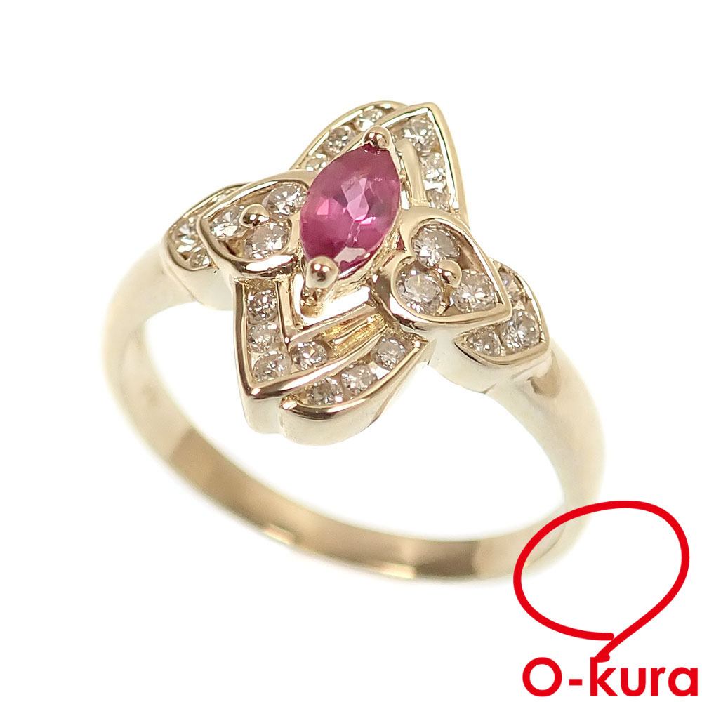 【中古】 ルビー ダイヤモンド リング レディース K18YG 16号 R0.32ct D0.34ct 3.9g 18金 イエローゴールド 750 指輪
