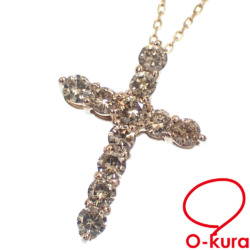 【中古】 ダイヤモンド クロスモチーフ ネックレス レディース K18PG 1.00ct 3.9g 18金 750 ピンクゴールド 十字架