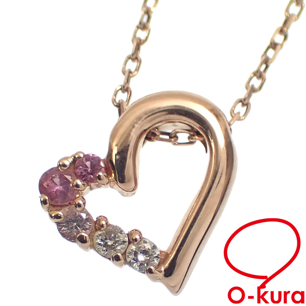 【中古】 4℃ ハートモチーフ ネックレス レディース ルビー ダイヤモンド K10PG 1.6g 10金 ピンクゴールド ヨンドシー