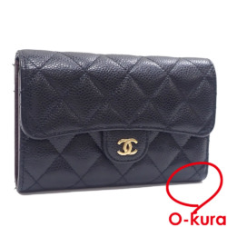 【中古】 シャネル 三つ折り 長財布 マトラッセ クラシック ミディアム フラップ ウォレット レディース ブラック 黒 キャビアスキン AP0232Y01864 革 ココマーク ゴールド金具