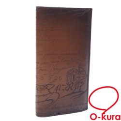 【中古】 ベルルッティ 二つ折り 長札入れ メンズ ブラウン 茶色 レザー 革 カリグラフィ 長財布
