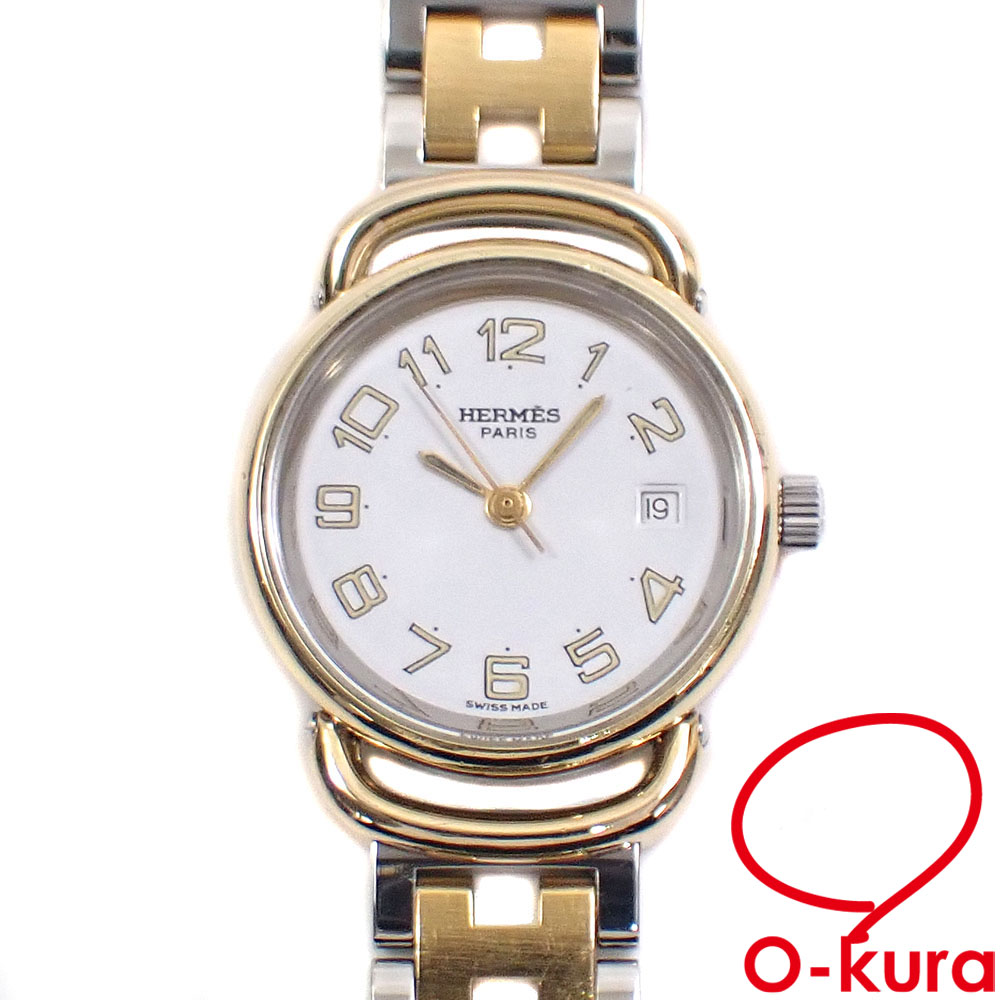 【中古】 エルメス 腕時計 プルマン レディース クォーツ SS GP PU2.240 電池式