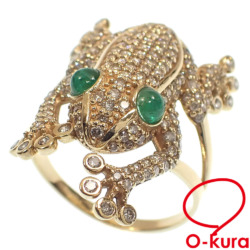 【中古】 エメラルド ダイヤモンド カエルモチーフ リング レディース K18YG 12号 E0.28ct/D0.85ct 5.4g 18金 750 イエローゴールド 蛙 指輪