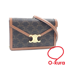 【中古】 セリーヌ チェーンショルダーバッグ レディース キャメル トリオンフキャンバス カーフスキン 11332 2EZH 04LU 斜め掛け