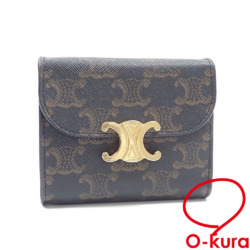 【中古】 セリーヌ 三つ折り 財布 スモール フラップウォレット トリオンフ レディース タン トリオンフキャンバス 10D782CQH.04LU