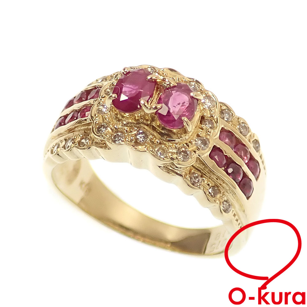 【中古】 ルビー ダイヤモンド リング レディース K18YG 11号 0.75ct 0.18ct 5.2g 18金 イエローゴールド 750 指輪