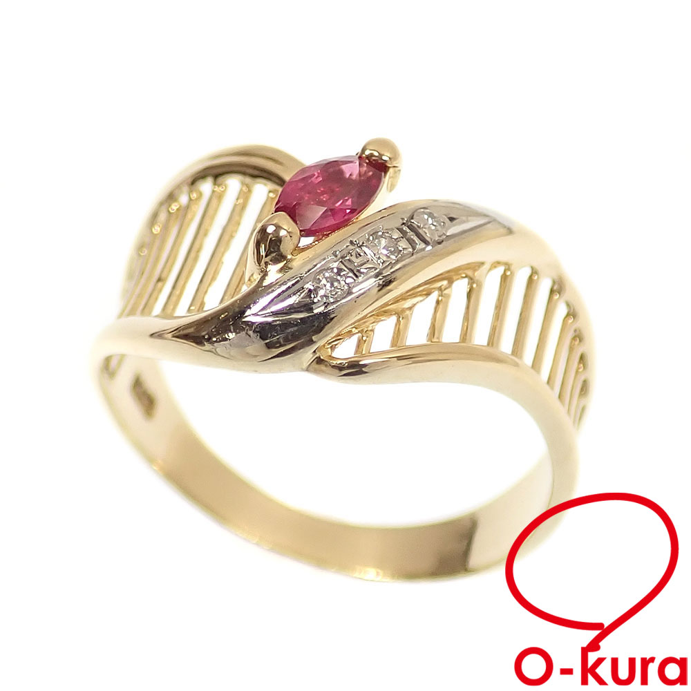 【中古】 ルビー ダイヤモンド リング レディース K18YG 10号 3.0g 18金 イエローゴールド 750 指輪