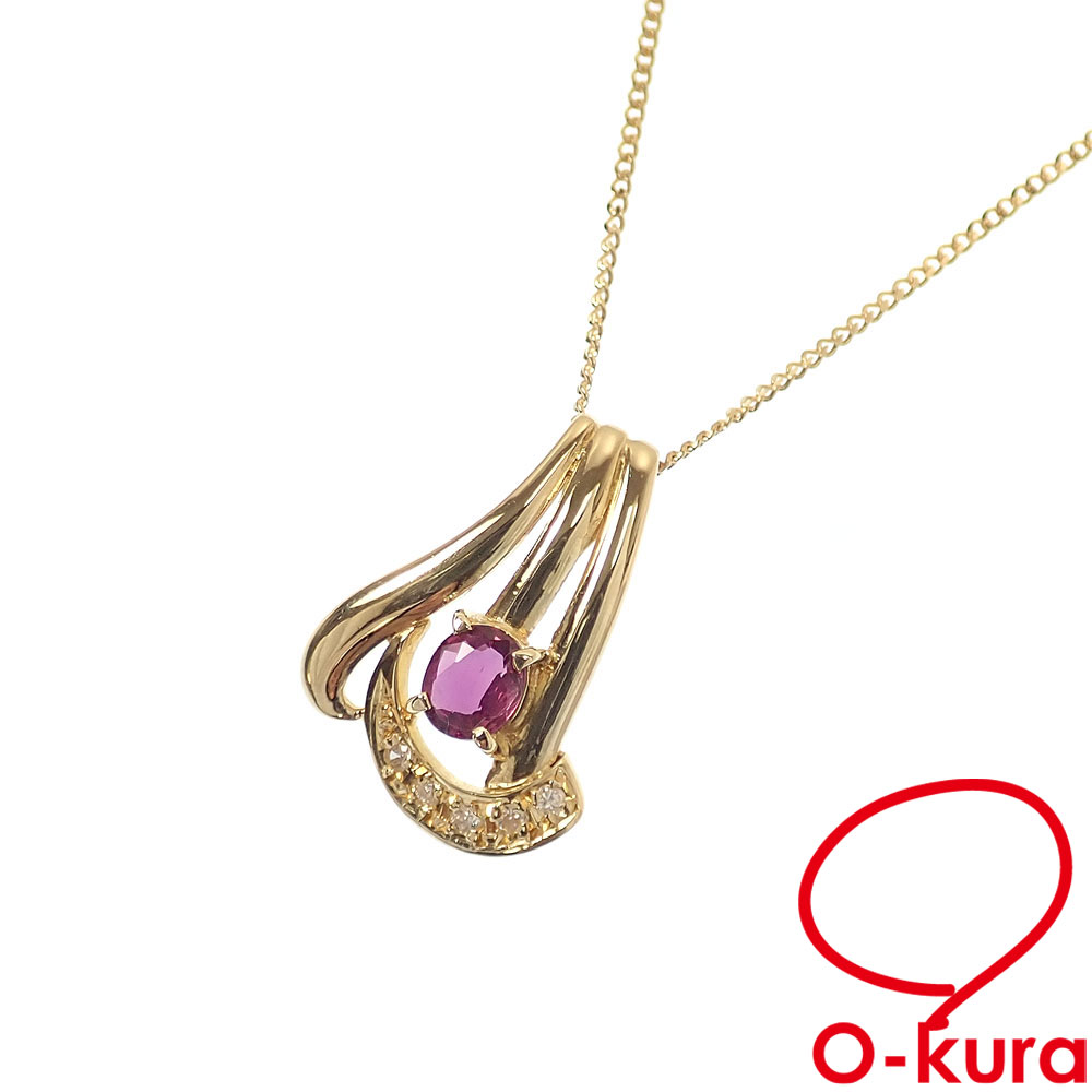 【中古】 ルビー ダイヤモンド ネックレス レディース K18YG R0.37ct D0.05ct 3.3g 18金 イエローゴールド 750
