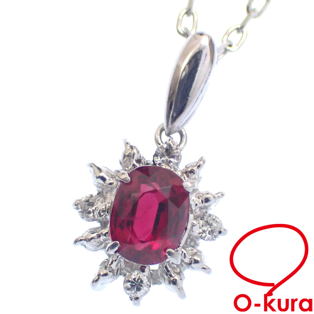 【中古】 ルビー ダイヤモンド ネックレス レディース Pt850 Pt900 R0.49ct/D0.05ct 3.2g プラチナ