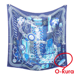【中古】 エルメス スカーフ カレ 90 レディース ブルー系 シルク Le Laboratoire Du Temps 『時の実験室』 古着 アパレル