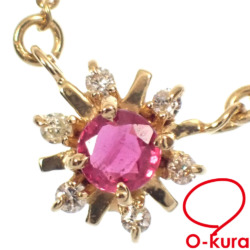 【中古】 ルビー ダイヤモンド ネックレス レディース K18YG 0.16ct/D0.05ct 2.4g 18金 750 イエローゴールド