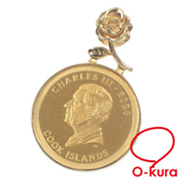 【中古】 ダイヤモンド ゴールドコイン ペンダントトップ レディース K24YG/K18YG枠 0.01ct 2.3g 24金 18金 750 イエローゴールド クック諸島 1/25 oz ペンダントヘッド