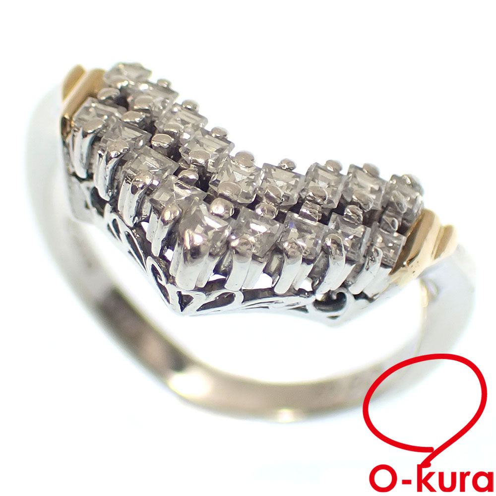 【中古】 ダイヤモンド リング レディース Pt900 K18YG 11号 0.41ct 5.0g プラチナ 18金 750 イエローゴールド 指輪