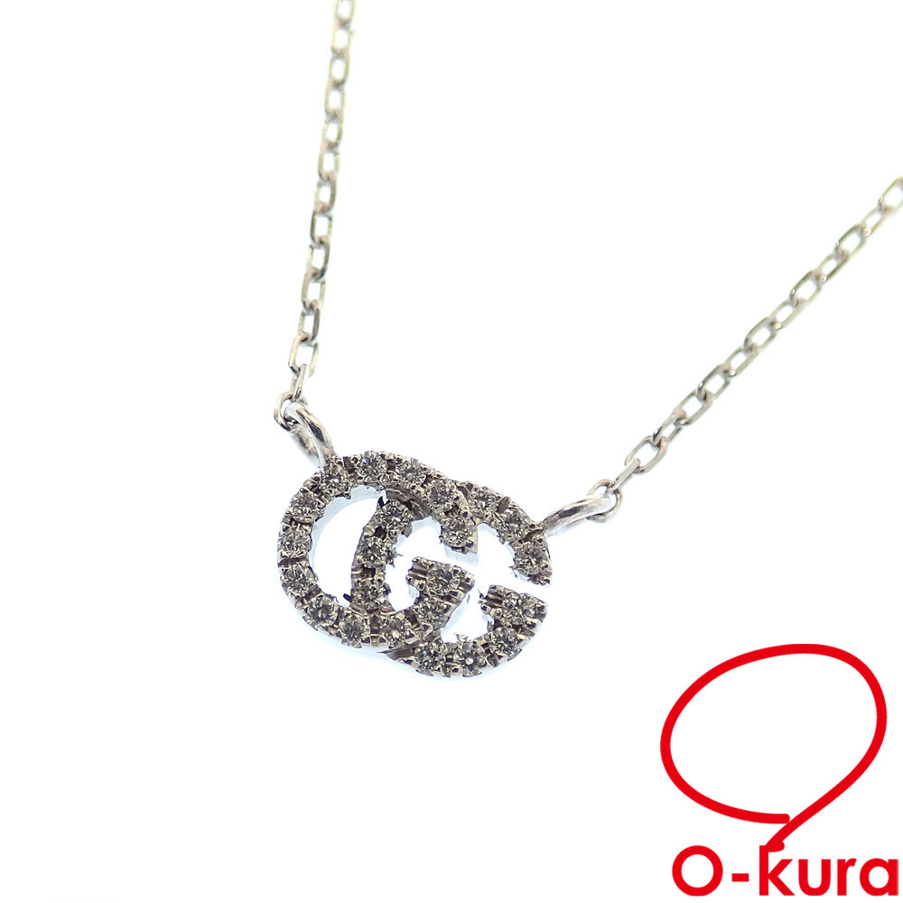 【中古】 グッチ GGランニング ダイヤモンド ネックレス レディース K18WG 2.8g 18金 ホワイトゴールド 750