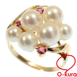 【中古】 パール ルビー リング レディース K18YG 11号 4.0mm-5.5mm 18金 750 イエローゴールド 真珠 指輪