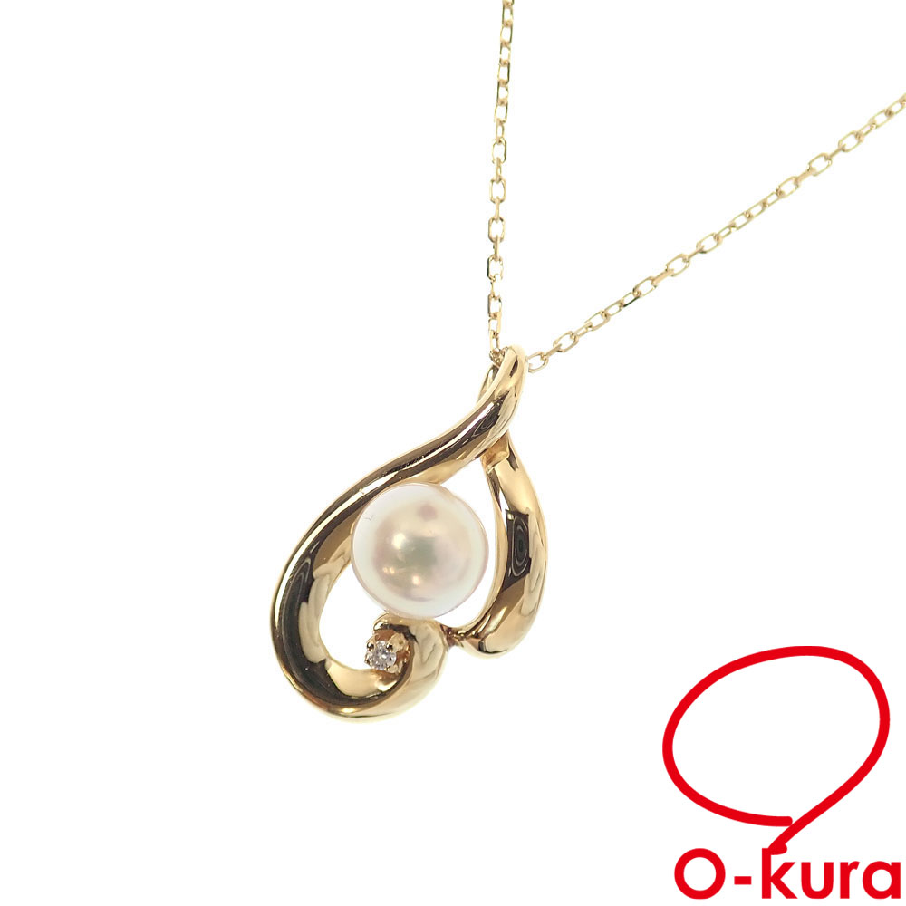 【中古】 ミキモト パール ダイヤモンド ネックレス レディース K18YG 7.0mm 2.5g 18金 イエローゴールド 750 真珠