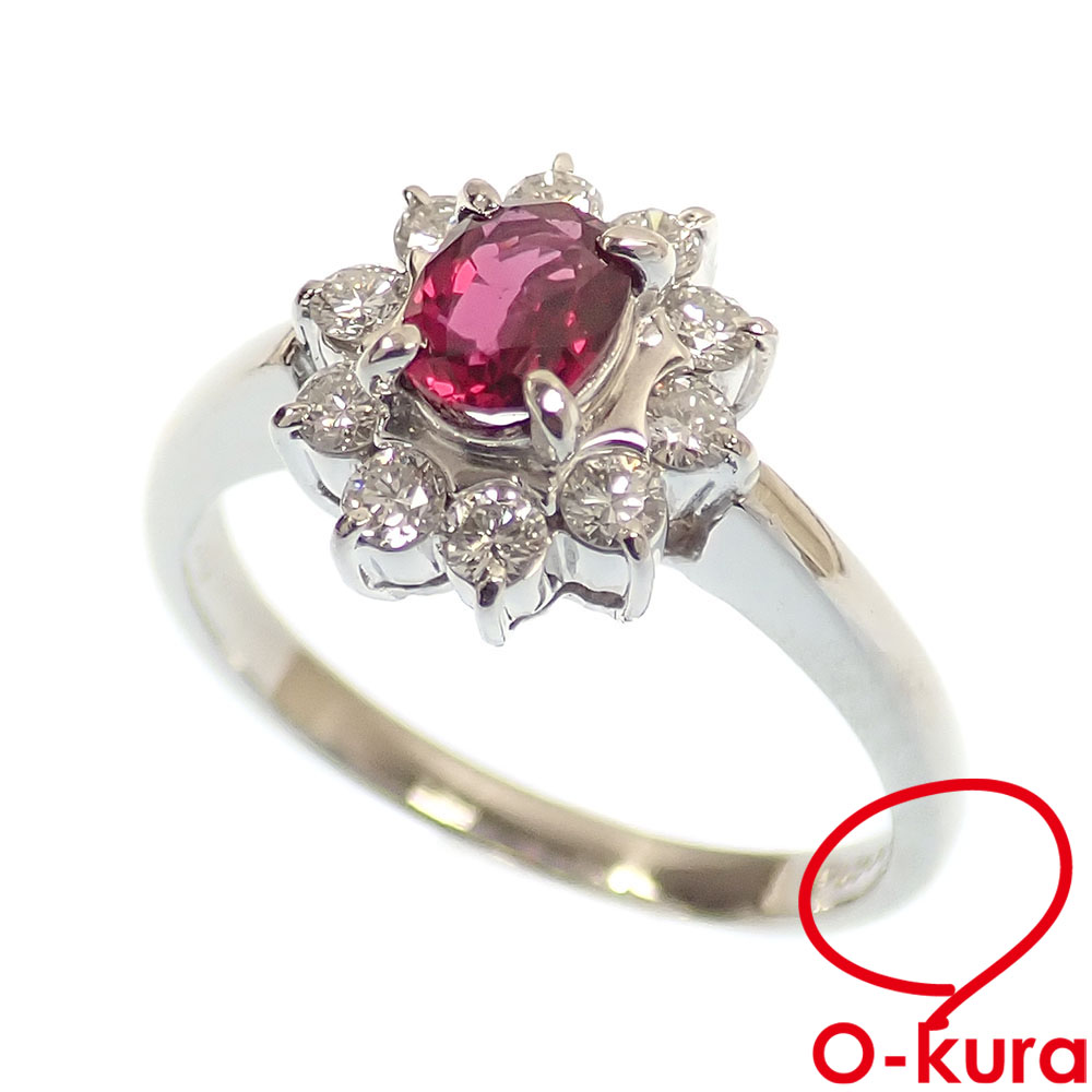 【中古】 ルビー ダイヤモンド リング レディース Pt900 13.5号 0.54ct D0.30ct 5.3g プラチナ 指輪