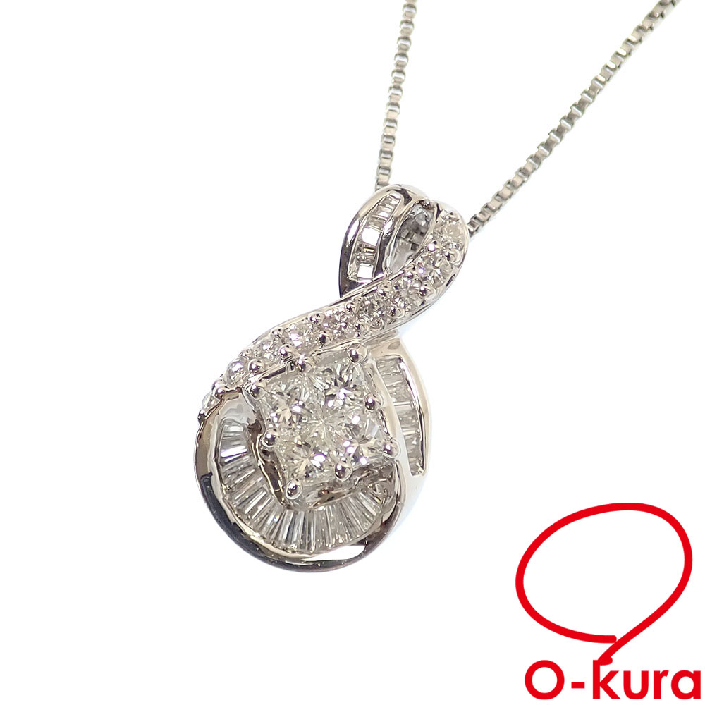 【中古】 ダイヤモンド ネックレス レディース K18WG 1.00ct 5.6g 18金 ホワイトゴールド 750