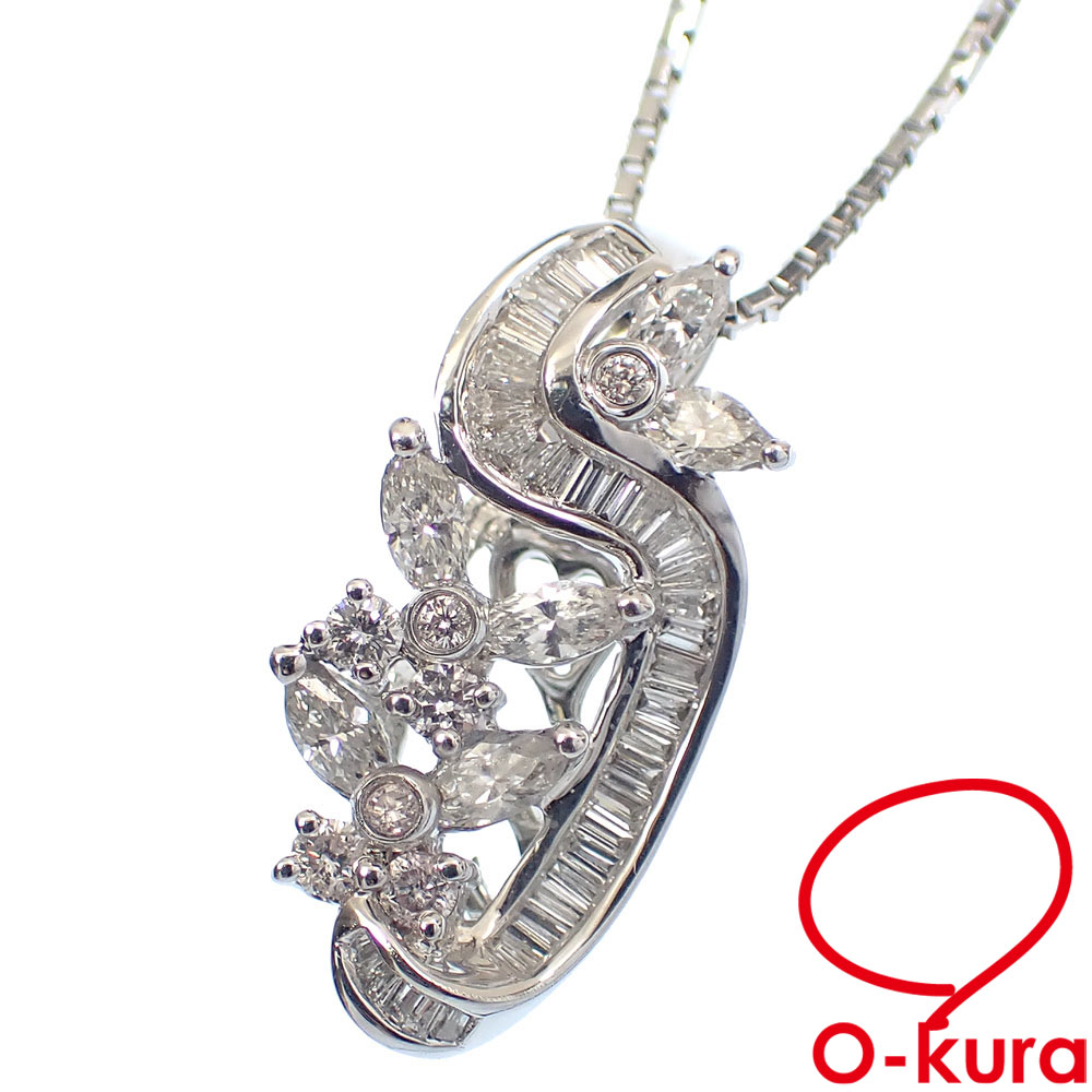 【中古】 ダイヤモンド ネックレス レディース K18WG 0.95ct 6.9g 18金 750 ホワイトゴールド