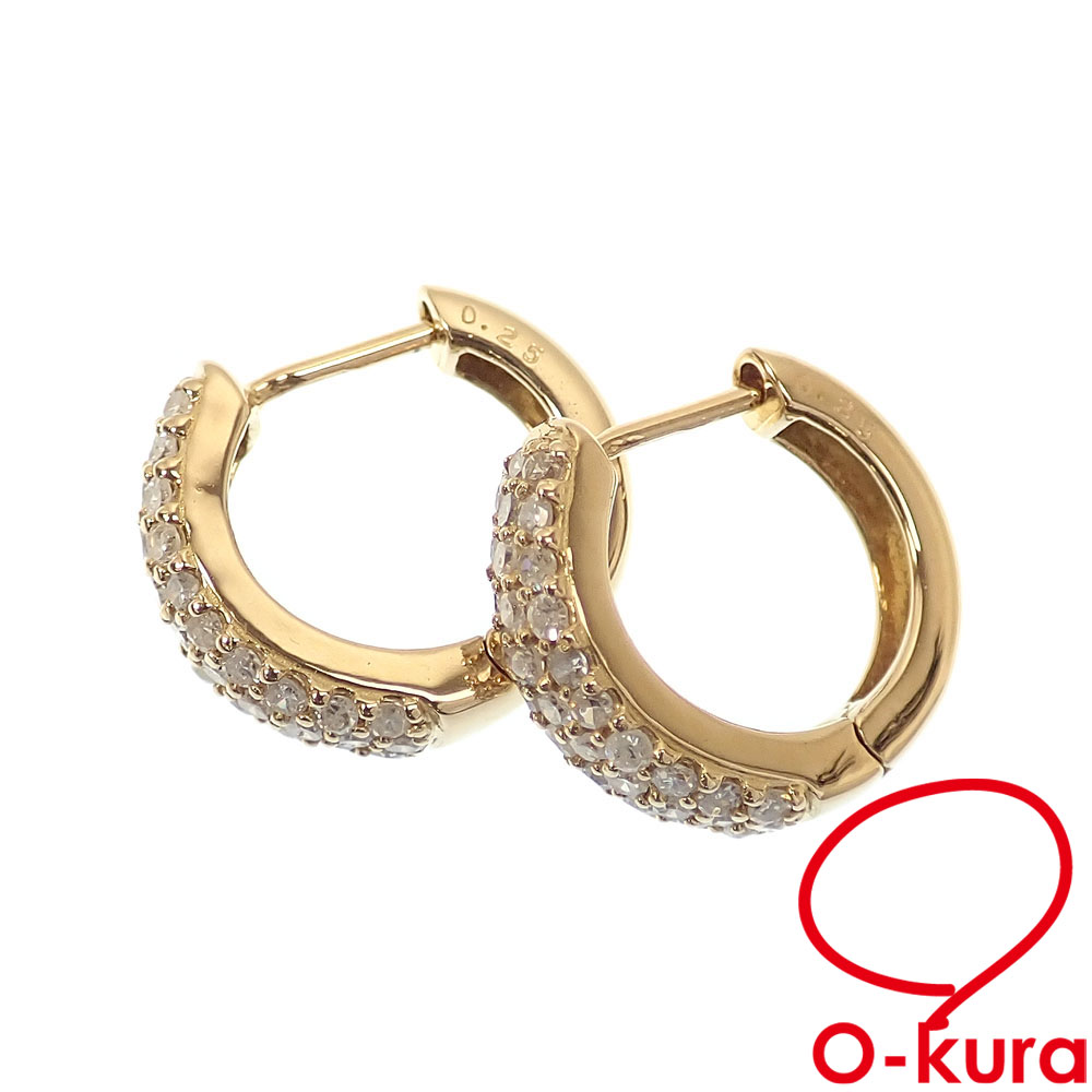 【中古】 ダイヤモンド ピアス レディース K18YG 0.25ct/0.25ct 2.8g 18金 イエローゴールド 750