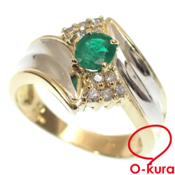 【中古】 エメラルド ダイヤモンド リング レディース K18YG Pt900 11号 0.13ct/0.39ct 3.8g 18金 750 イエローゴールド 指輪