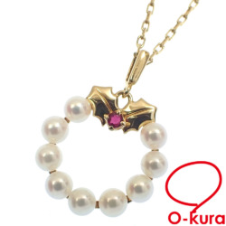 【中古】 ミキモト パール ルビー ネックレス レディース K18YG 3.0mm 3.1g 18金 750 イエローゴールド 真珠 サークル