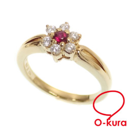 【中古】 ミキモト ダイヤモンド ルビー リング レディース K18YG 17号 D0.21ct 0.13ct 5.8g 18金 イエローゴールド 750 指輪