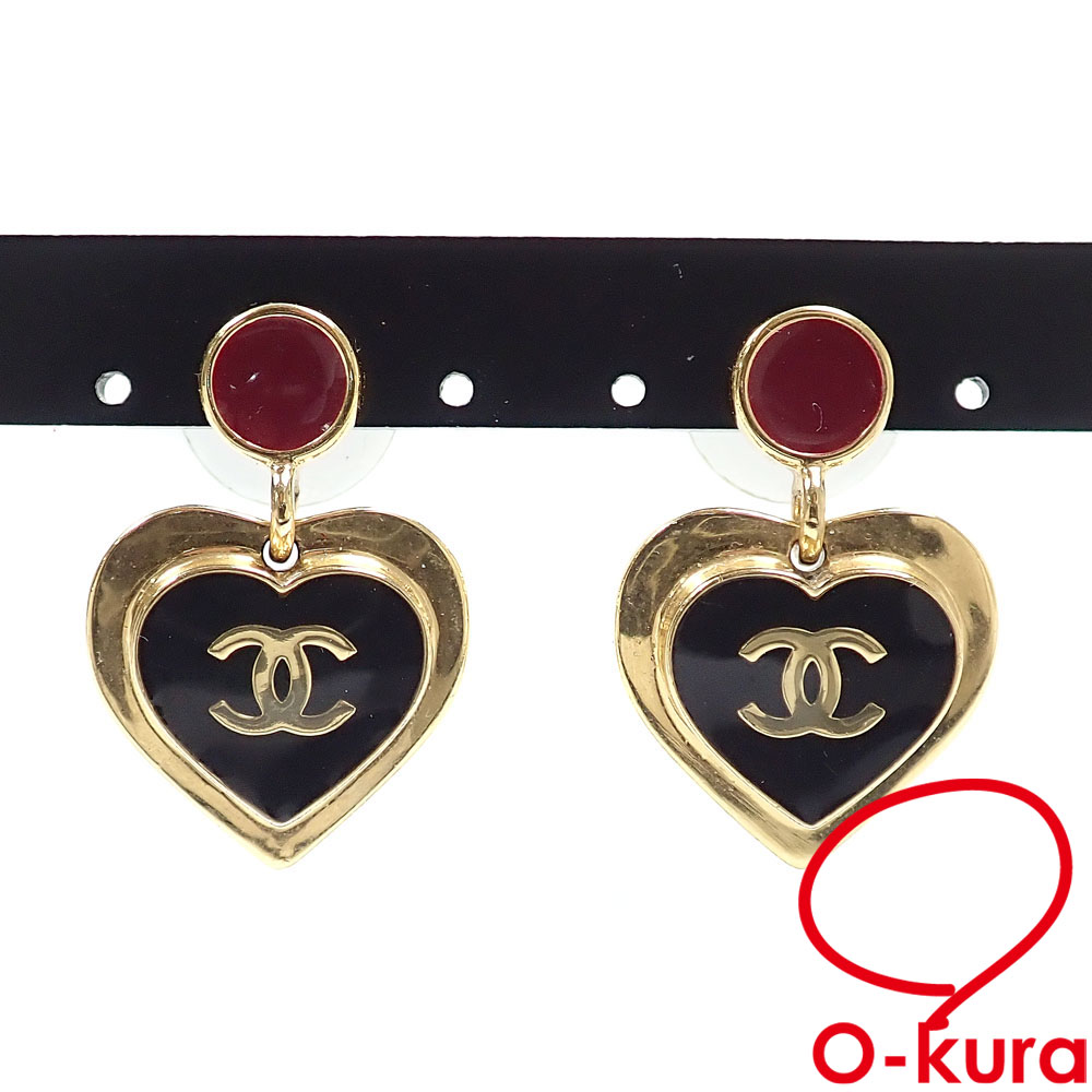 【中古】 シャネル CCロゴ ハート ピアス レディース メタル レジン I26P