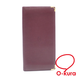 【中古】 カルティエ 二つ折り 長札入れ マストライン メンズ ボルドー レザー 長財布